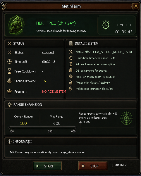 Auto Metin Farm panel